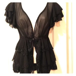 BETSEY JOHNSON NWT Sheer Black Tiered Beaded Top